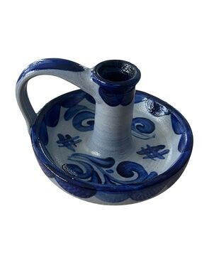 Vintage German Handarbeit Salt Glazed Stoneware Chamberstick Candle Holder